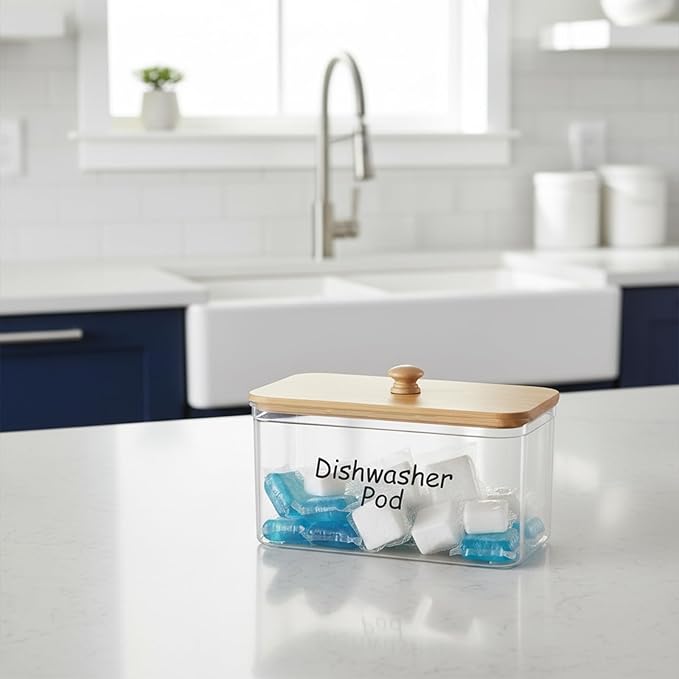 2 Pack Laundry Pods Container, Acrylic Dishwasher Pods Holder with Lid, Laundry Powder Container, Detergent Holder, Organization & Storage for Home, Kitchen, Office