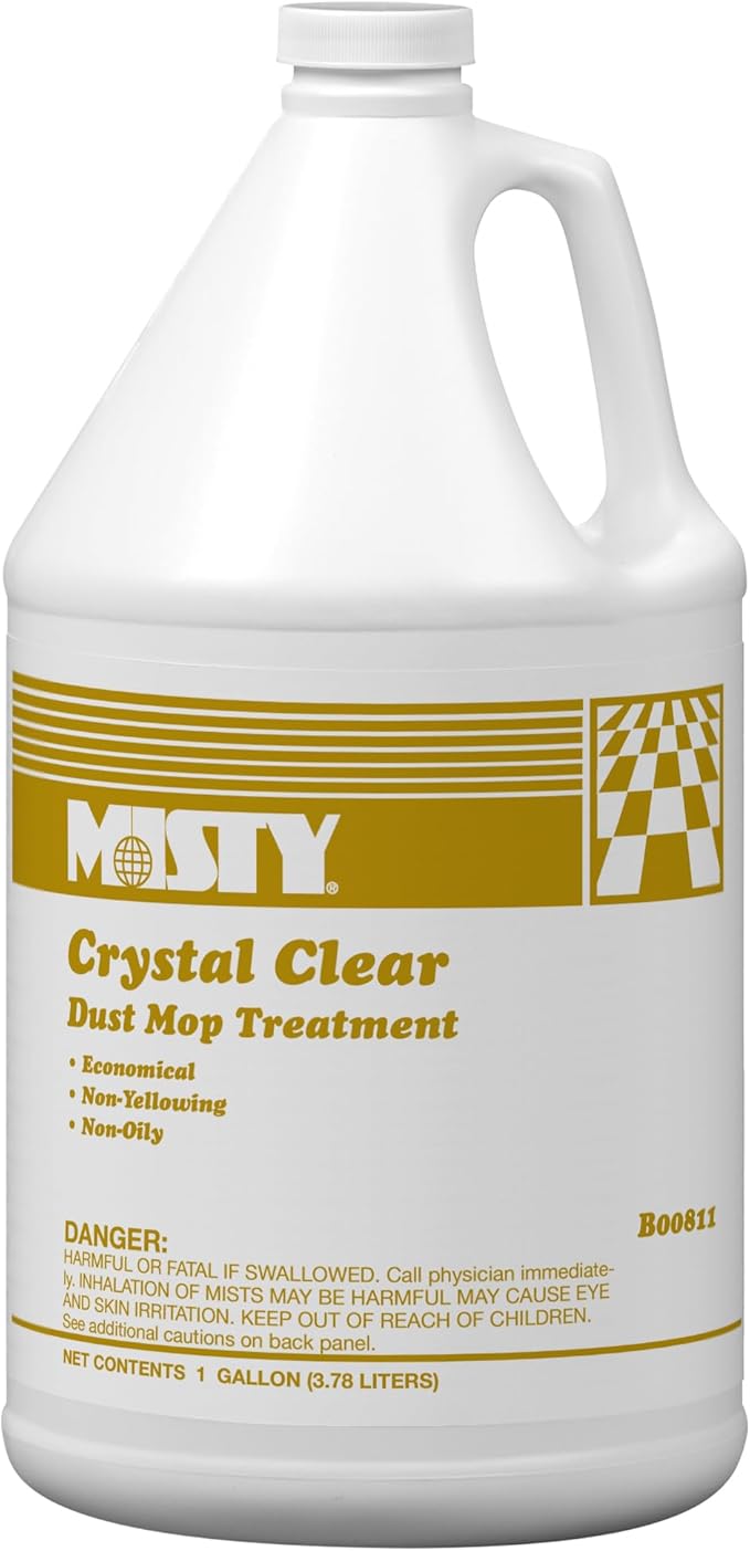 MISTY Crystal Clear Dust Mop Treatment - 1 Gallon (Case of 4) 1003411 - Helps in Removal of Dirt, and Abrasive Matter from Wood, Asphalt, Linoleum, Vinyl, VCT, Rubber, Concrete, and Gym Floors