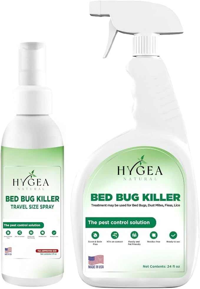 Hygea Natural Lice and Bed Bug DIY Kit- Non-Toxic, Odorless,Safe for children and pets, All water safe surfaces - Includes Bed Bug Spray and Bedbug Travel Spray TSA approved size