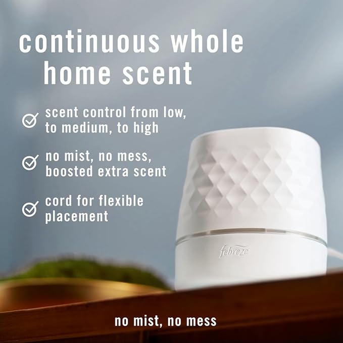 Febreze Plug Scent Booster Continuous Scent Device Oil Diffuser + Compatible Plug in Air Freshener, Odor-Fighting Scented Oil Refills, Holiday Mix