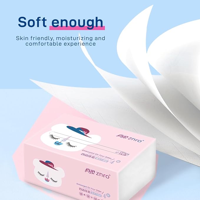 1800 Pulls ZNRO Ultra Soft Paper Facial Tissues,Powder Free,Lint Free,Thick 4-Ply 6.1"x6.9" w. Compact Pink Easy Dispenser Bag Packaging