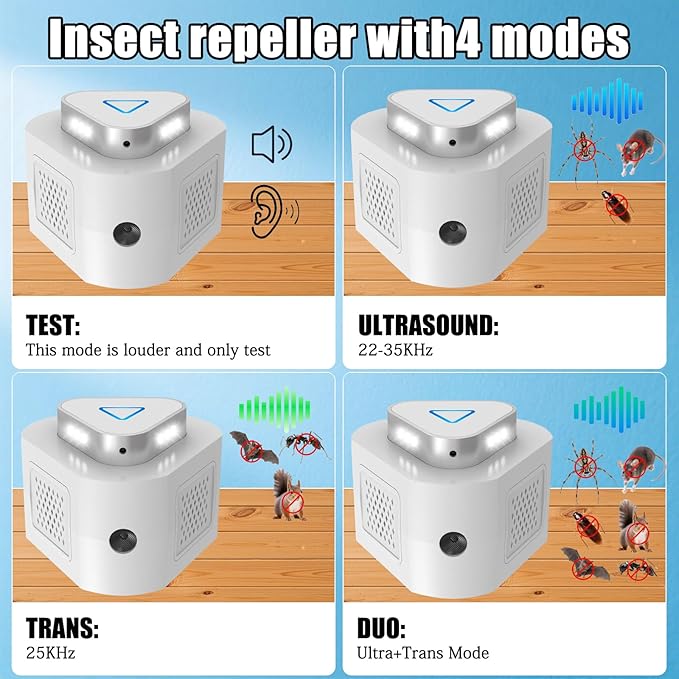 2 Packs Mice Repellent Ultrasonic Plug in Rodent Repeller Indoor, 360° Pest Control Indoor Pest Repellent, Mouse Deterrent for Home, Kitchen, Attic, Garage,4 Mode Switching
