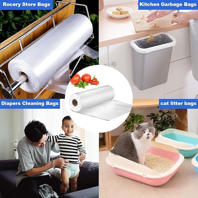 16x20 Plastic Produce Bags on a Roll - Clear for Food, Vegetable, Fruits, Bread, Pet and Grocery - 350 Bags/Roll (2 Rolls)