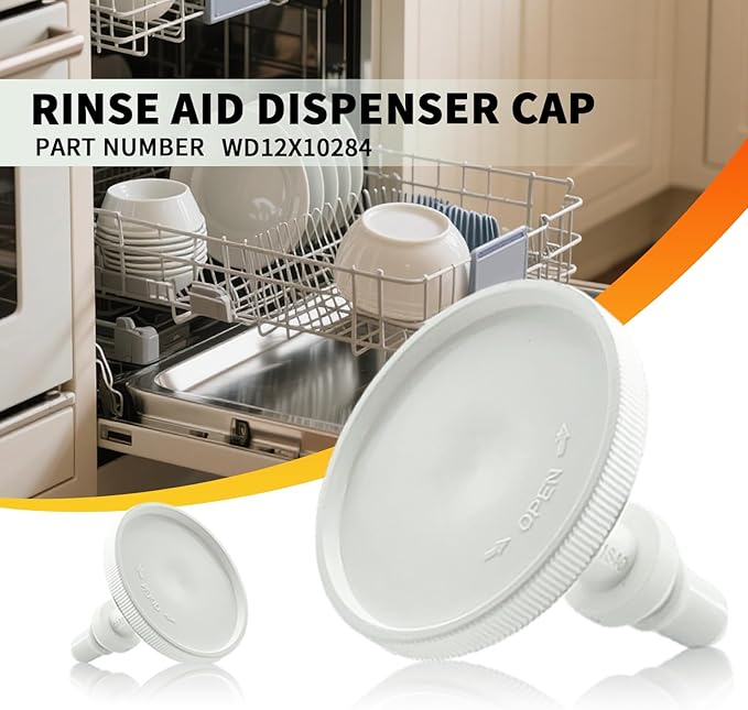 WD12X10284 Dishwasher Rinse Aid Fill Cap for GE Hotpoint JC Penney Kenmore and Montgomery Ward Replace WD12X24238 WD12X409 WD12X10024 1472897, Rinse Aid Dispenser Cap