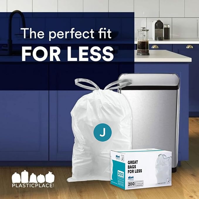 Plasticplace White Drawstring Lavender and Soft Vanilla Scented Garbage Can Liners, Compatible with Code J (200 Count) 10-10.5 Gallon / 38-40 Liter, 21" x 28 "