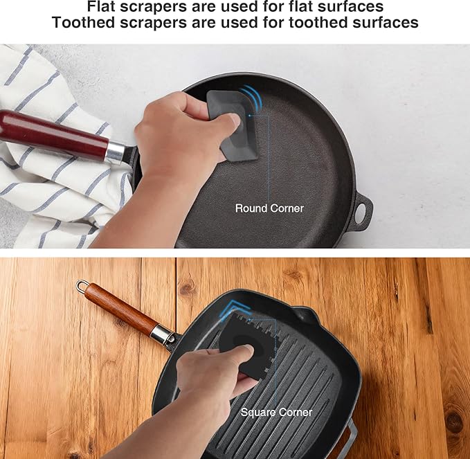 Cast Iron Scrubber and Scraper,Chain Mail Cleaner with Bamboo Handle & Draining Tray,316 Stainless Steel Brush for Cleaning Pots,Pans,Wok,Bakeware,Griddles, Grills(Small Chainmail,2pcs)