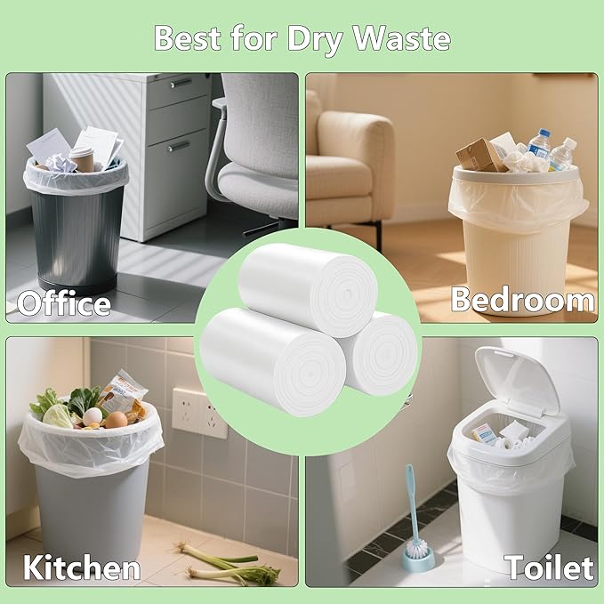 TECHSHARE Small Garbage Bags 4 Gallon - 105 Count Trash Can Liners for Bathroom, Office, Bedroom - Mini White HDPE Plastic Waste Basket Bags, Value Pack for Daily Use, Fits Small Trash Cans