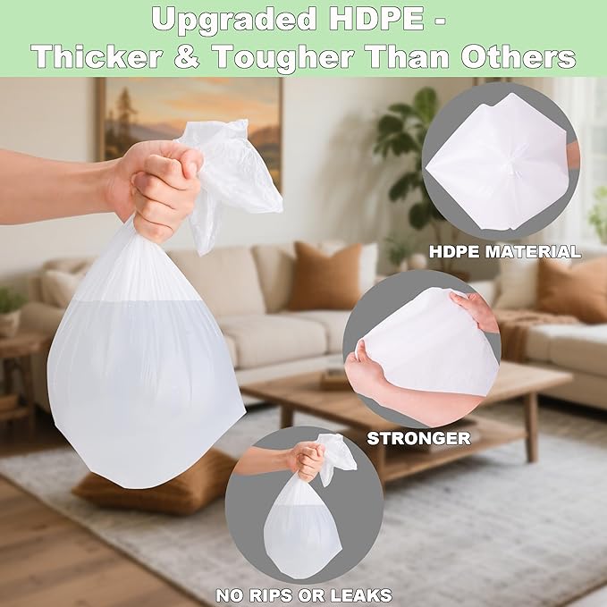 TECHSHARE Trash Bags 2 Gallon - 110 Count Small White Garbage Bags, Bathroom Trash Bags 2 Gallon, Mini Trash Can Liners for Home, Nursery, Office - Scent Free HDPE 1.8 Gallon Fit