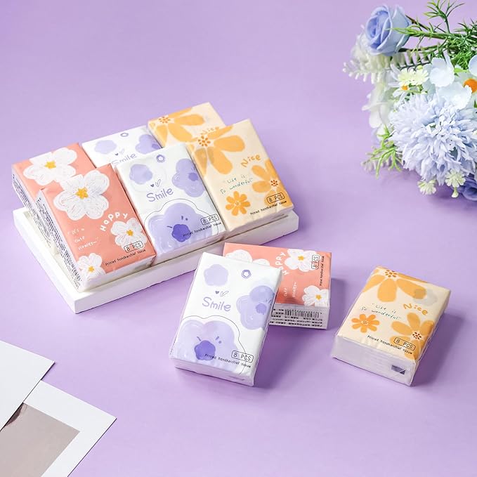 27 Packs Pocket Tissues, Small Travel Size Bulk Facial Paper Towel, Travel Essential, Purse Tissue, Individual Packet, Soft 3 Ply Portable Napkins with Cute Prints for Wedding Party (Daisy)