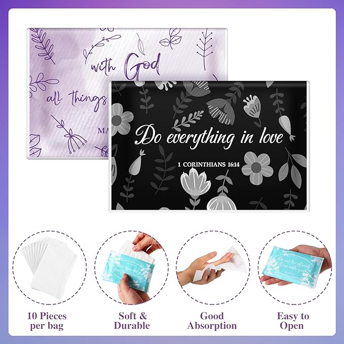 TaoBary 80 Pack Christian Pocket Tissues for Wedding Guests Inspirational Bible Verse Pocket Tissues Travel Packs Wallet Size 3 Ply Soft Facial Napkin for Wedding Travelling Ceremony Party Supplies
