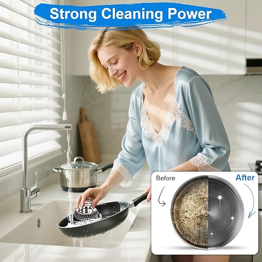 5PCS Stainless Steel Scrubber Pads, Steel Wool Scrubber Set with 2Pcs Handle, Stainless Scrubber for Cleaning Kitchen and Household, Dishes, Stoves, Grill, Wash Sink, Pots
