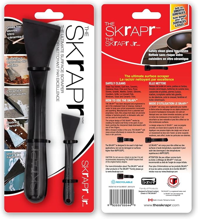 Plastic Scraper Tool, 2 Pack, Non-Scratch, Ergonomic Handle, Heat Resistant (450F), Dishwasher Safe - Clean Ovens, Countertops, Hard Floors, Walls, and Windows