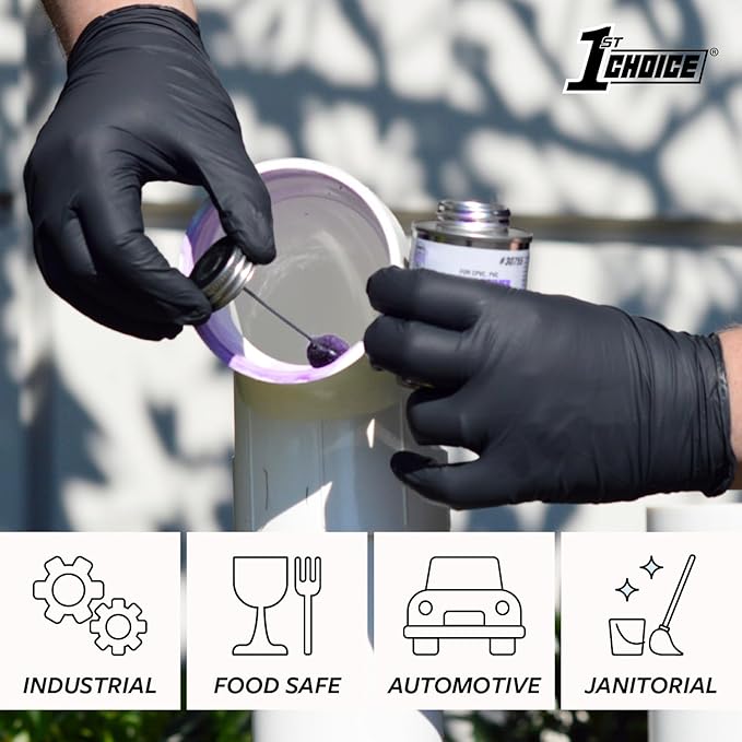 1st Choice Black Nitrile Gloves Disposable Latex-Free 5 Mil Textured for Cooking, Cleaning, Food Prep, XL, 2 Boxes of 100