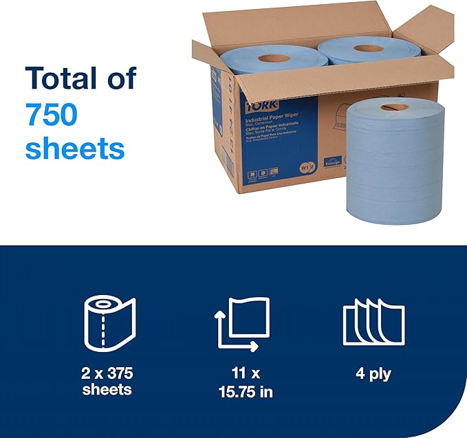 Tork Industrial Wiper Blue W1/W2, Centerfeed, 2 x 375 Sheets, 13244101