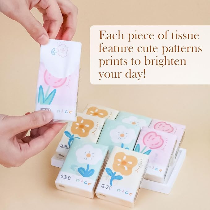 27 Packs Pocket Tissues, Small Travel Size Bulk Facial Paper Towel, Travel Essential, Purse Tissue, Individual Packet, Soft 3 Ply Portable Napkins with Cute Prints for Wedding Party (Floral)
