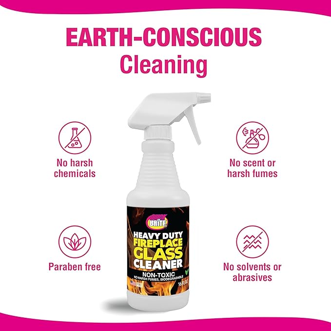 Quick 'n Brite Fireplace Glass Cleaner Kit – Heavy-Duty 16oz Cleaner with Scraper Tool, Melamine & Scrubber Sponges, Microfiber Towel – Glass, Wood Stove & Fireplace Door Cleaning - Made in the USA