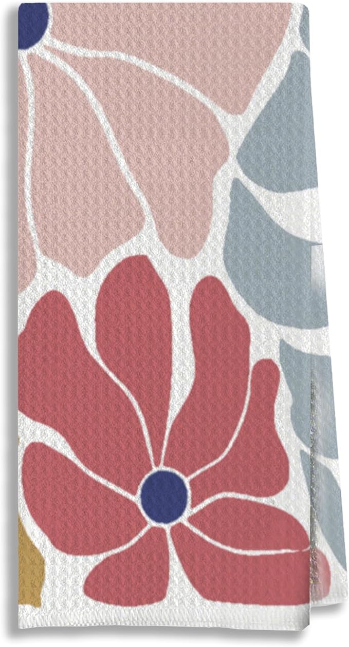 Boho Kitchen Towel 16x24 Inches - Colorful Abstract Floral Design, Absorbent Dish Towel for Home Decor - Stylish Bohemian Gift for Art Lovers