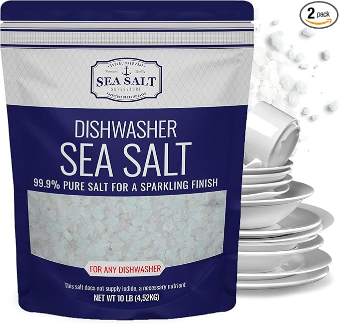 Dishwasher Salt, Natural Water Softener Salt, Food Grade Coarse Sea Salt Compatible with Miele, Thermador, Whirlpool, & Bosch Dishwasher, 10 lb