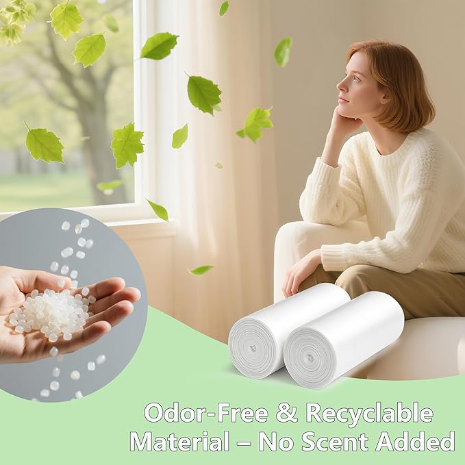TECHSHARE Trash Bags 2 Gallon - 110 Count Small White Garbage Bags, Bathroom Trash Bags 2 Gallon, Mini Trash Can Liners for Home, Nursery, Office - Scent Free HDPE 1.8 Gallon Fit