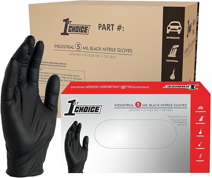 1st Choice Black Nitrile Gloves Disposable Latex-Free 5 Mil Textured for Cooking, Cleaning, Food Prep, XX- Large, Case of 1000