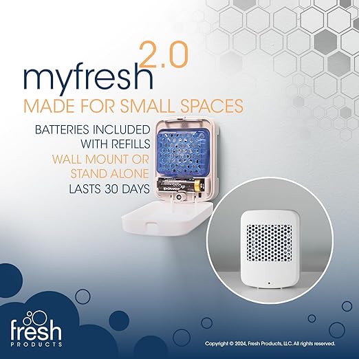 Fresh Products myfresh 2.0 Personal Air Freshener with Dry Fragrance Technology for Small Spaces Compact Design Motion Sensor Battery Included Cotton Blossom 6 pk