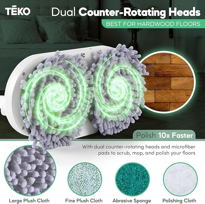 TEKO Electric Mop | As Seen on TV Power Mop | Hardwood Floor Mop with Baseboard Cleaner Attachment | Floor Mops with Washable Pads Included (Mint)