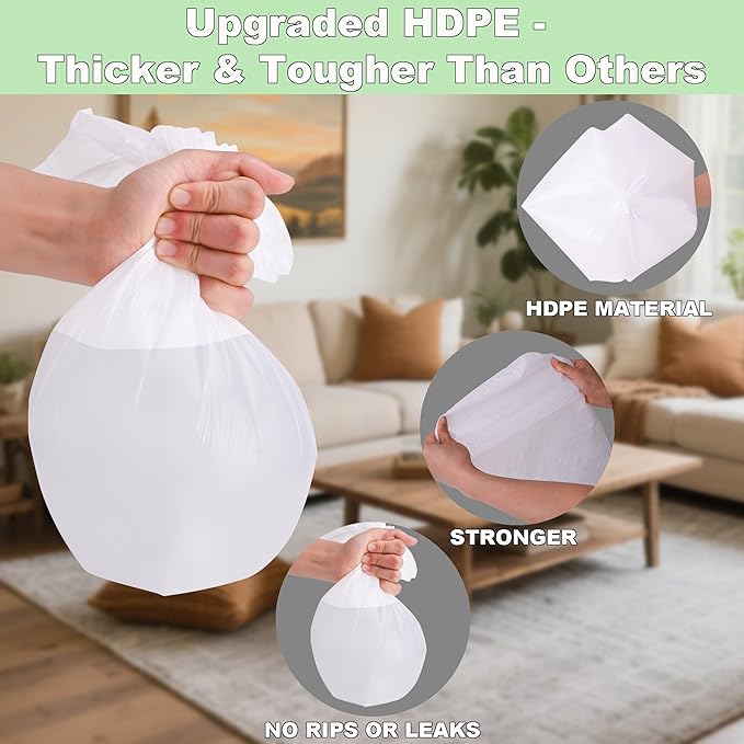 TECHSHARE Small Garbage Bags 4 Gallon - 105 Count Trash Can Liners for Bathroom, Office, Bedroom - Mini White HDPE Plastic Waste Basket Bags, Value Pack for Daily Use, Fits Small Trash Cans