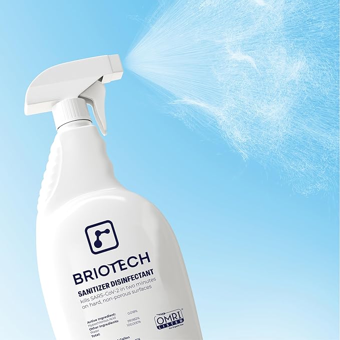 BRIOTECH Sanitizer Disinfectant Hypochlorous Spray, Kill 99.99% of Viruses & Bacteria, Control Mold, Eliminate Odor, Gentle for Nurseries, Food Contact Surface Sanitizer, 2 fl oz Travel Size (2 Pack)