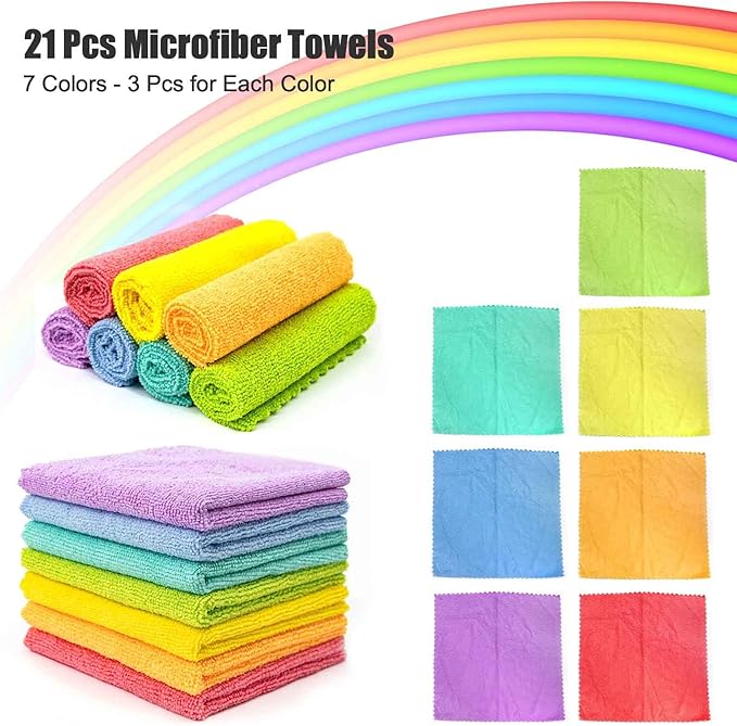 21 Reusable Paper Towels Washable, 11.8" X 11.8" Super Absorbent Microfiber Towels Kitchen, Dishwasher Safe, No Odor, Super Soft, Highly Absorbent, Waste Less, Rainbow Color
