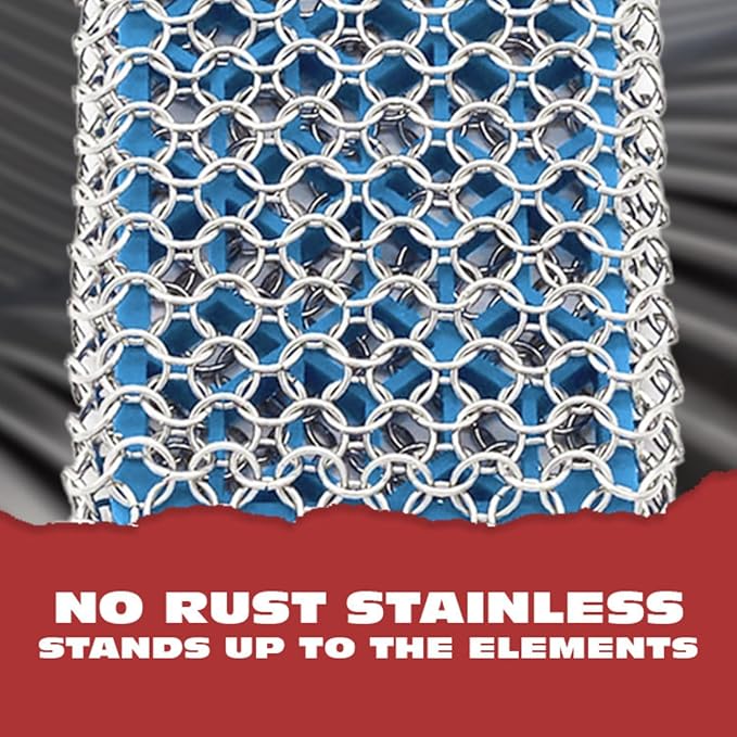 Knapp Made Combo Chainmail Cast Iron Scrubber with Silicone Core - Heavy Duty Rings and Fine Chainmail Rings -Premium Cleaner -Perfect for Cast Iron Cookware,Skillet,Woks