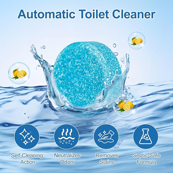 Toilet Bowl Cleaner Tablets Blue Toilet Tank Cleaners, Septic-Safe Hard Water Stain Remove, Odor Remover Bathroom& Effervescent Stain， Automatic Toilet Cleaning & Deodorizer，50 Count Automatic-GOOD