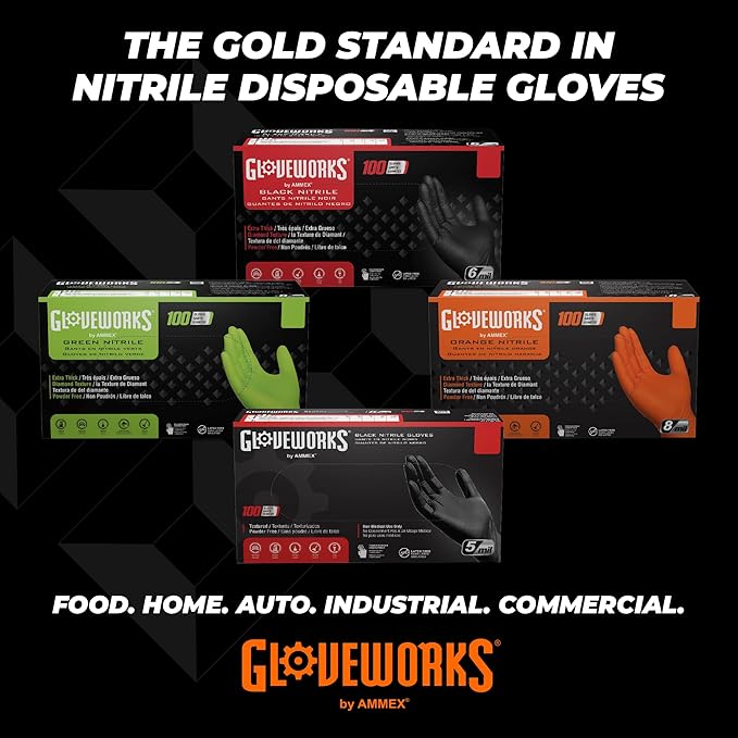 GLOVEWORKS HD Orange Nitrile Disposable Gloves 8 Mil Raised Diamond Texture, 100