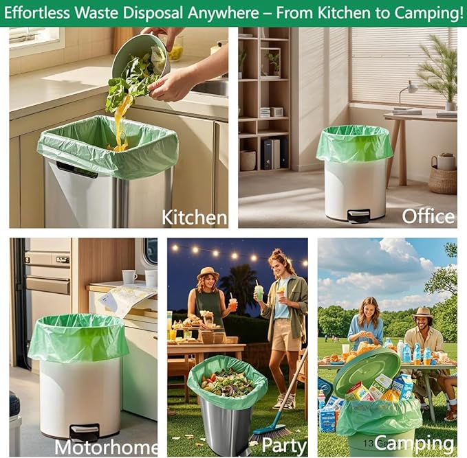 Biodegradable Large Trash Bags 13+ Gallon Tall Kitchen Gecyclable Waste Bags, Heavy Duty 1.18 Mil & Leakproof, 50 Liter Bin Liners for Lawn Yard,Home,Office (60 Count) Green