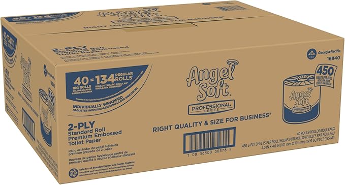 Georgia-Pacific Angel Soft Professional Series Premium 2-Ply Embossed Toilet Paper; 16840; 450 Sheets Per Roll; 40 Rolls Per Case; White