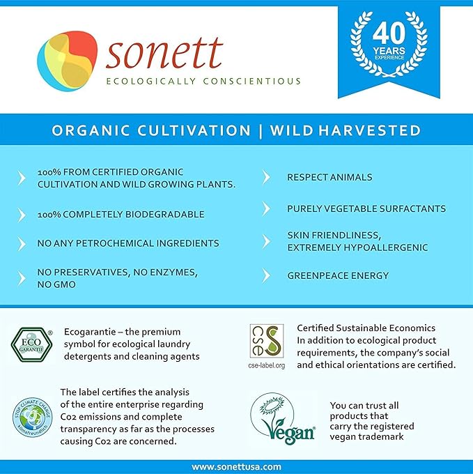 Sonett Organic Dishwashing Liquid, All Purpose Cleaner Sensitive Skin For People With Allergies 17 Fl.Oz (Pack of 6))