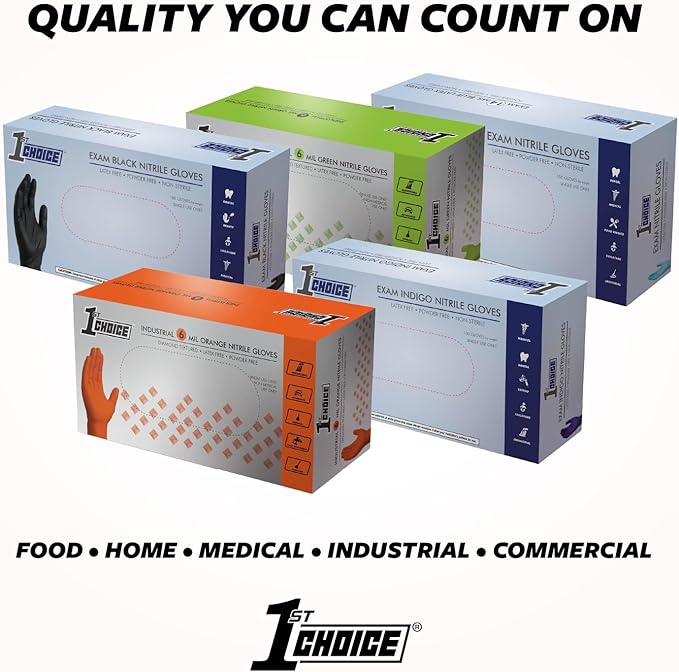 1st Choice Black Nitrile Gloves Disposable Latex-Free 5 Mil Textured for Cooking, Cleaning, Food Prep, Large, Box of 100