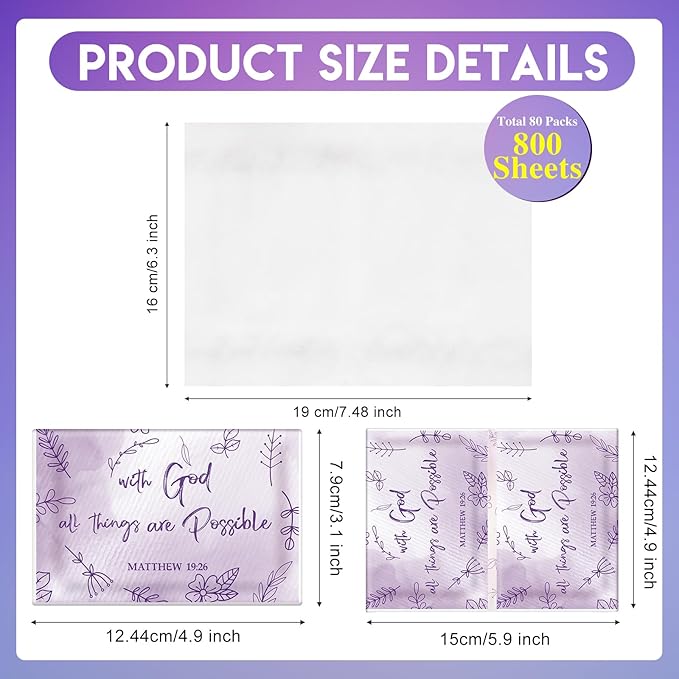 TaoBary 80 Pack Christian Pocket Tissues for Wedding Guests Inspirational Bible Verse Pocket Tissues Travel Packs Wallet Size 3 Ply Soft Facial Napkin for Wedding Travelling Ceremony Party Supplies