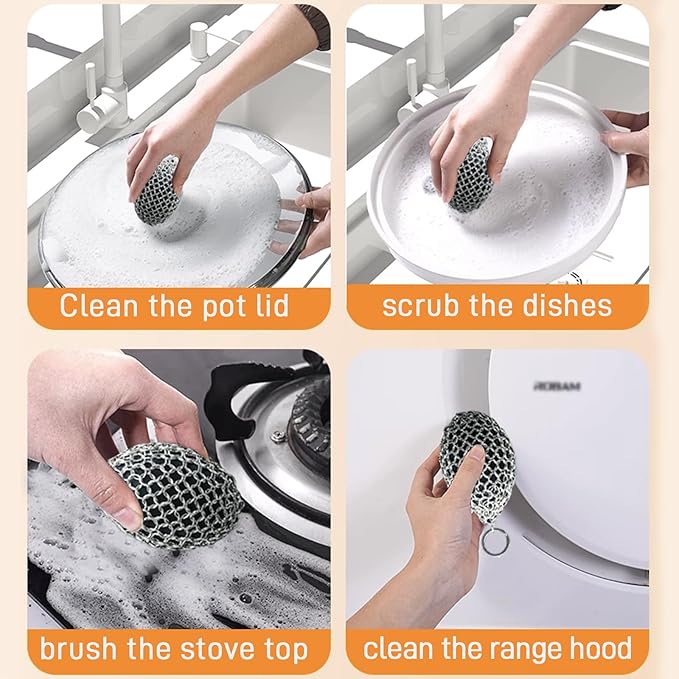 Chainmail Scrubber,Ergonomic Rugby Shape Desigs Cast Iron Cleaner Scrubber for Pan Pot Grill-Grill Scrubber Metal Scrub Sponge Skillet, Oven, Griddle, Wok Cleaning Brush