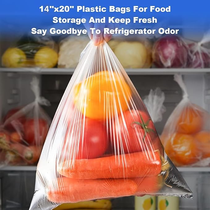 14x20 Plastic Produce Bags on a Roll - Clear Plastic Bags for Food, Vegetable, Fruits, Bread, Pet Bags and Grocery Clear Bag- 350 Bags/roll (8 Rolls), FBA-PB1420-8-US