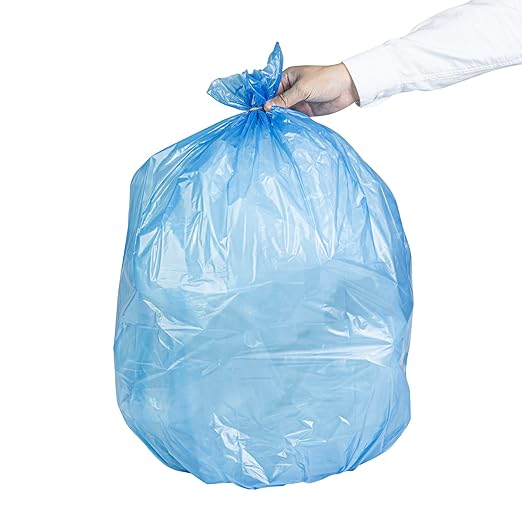 Restaurantware Recycling Trash Bags 250 Count 12-16 Gallon Heavy-Duty Plastic Trash Liners Tear-Resistant Blue Waste Disposal Bags Leak-Proof Star Seal Bottom Bags for Commercial Kitchens