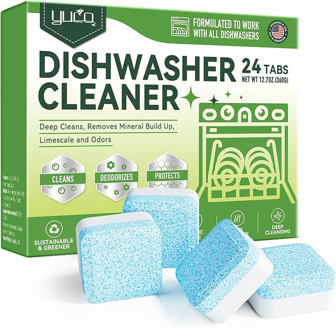 YCUO Deep Cleaning Dishwasher Cleaner Tablets-24 Pack,Natural Formula,Effective Limescale & Odor Removal,Calcium,Scale,Hard Water Stains,Oil,Compatible with All Models