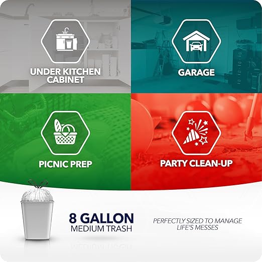 Color Scents Medium Trash Bags - 8 Gallon, 200 Total Bags (8 Packs of 25 Count), Drawstring - Silver Bag in Simply Clean Scent with Microban