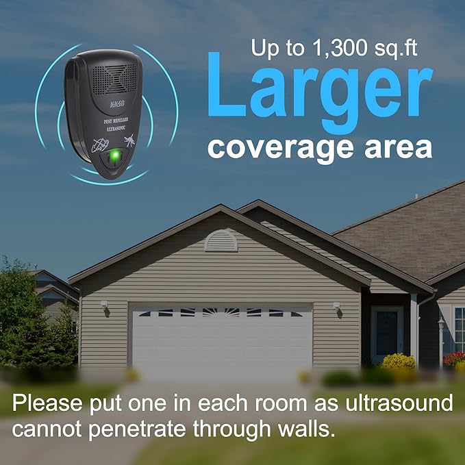 2025 Upgraded Ultrasonic Pest Repeller Indoor Plug in, 1300 Sq.Ft Coverage, Pest Control for Roach,Rodent,Mouse,Bugs,Mosquito,Mice,Spider, for Home Office Warehouse Use(Black) (2)