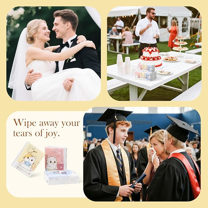 27 Packs Pocket Tissues, Small Travel Size Bulk Facial Paper Towel, Travel Essential, Purse Tissue, Individual Packet, Soft 3 Ply Portable Napkins with Cute Prints for Wedding Party (Cats)