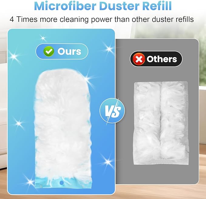 40 Pack Duster Refill for Swiffer Duster, 360°Heavy Duty Duster Refills Kit, Strong Electrostatic Adsorption Technology, Suitable for Furniture, Curtains, Offices and Other Scenes with 1 Short Handle