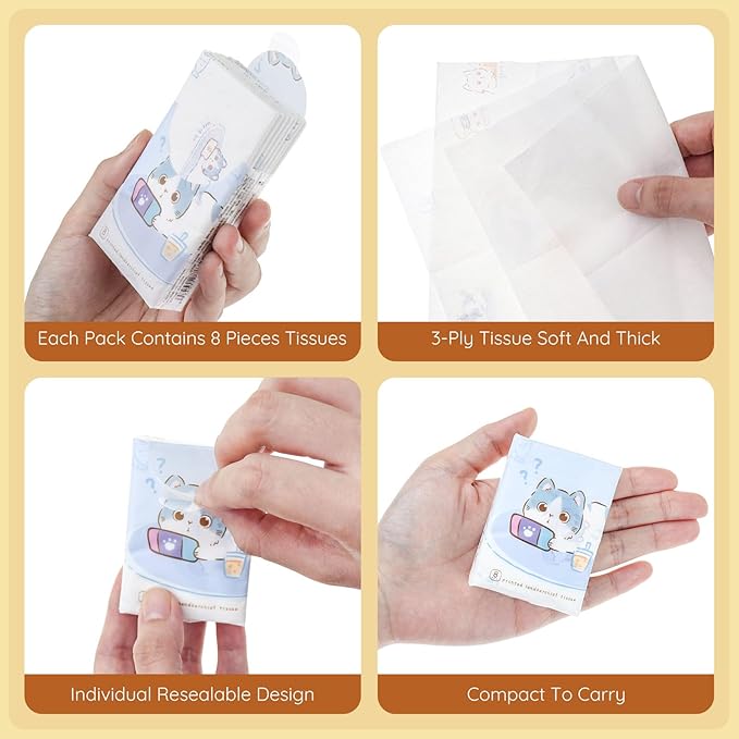 27 Packs Pocket Tissues, Small Travel Size Bulk Facial Paper Towel, Travel Essential, Purse Tissue, Individual Packet, Soft 3 Ply Portable Napkins with Cute Prints for Wedding Party (Cats)