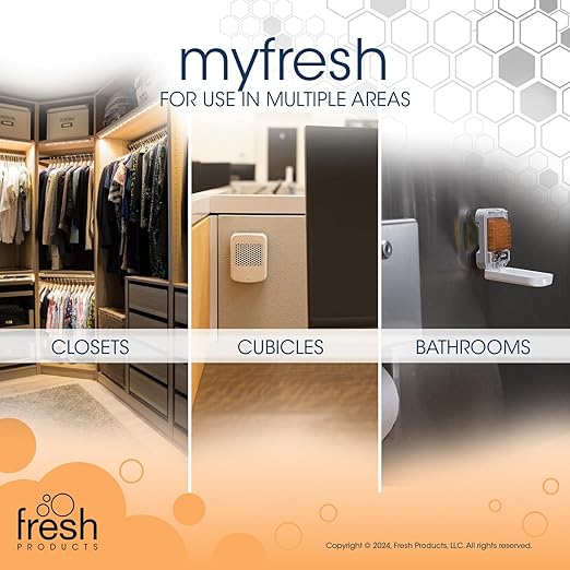 Fresh Products myfresh 2.0 Personal Air Freshener with Dry Fragrance Technology for Small Spaces Compact Design Motion Sensor Battery Included Cotton Blossom 6 pk