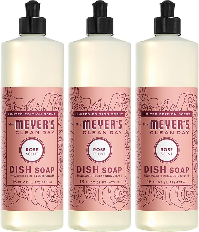 MRS. MEYER'S CLEAN DAY Liquid Dish Soap, Biodegradable Formula, Limited Edition Rose, 16 fl. oz - Pack of 3