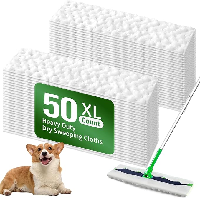 Heavy Duty Dry Sweeping Cloths Compatible with Swiffer Sweeper XL Mop, Sweeper X-Large Dry Cloth Refills for Floor Mopping and Cleaning, Disposable Pet Dry Pads Refills, 50 Count