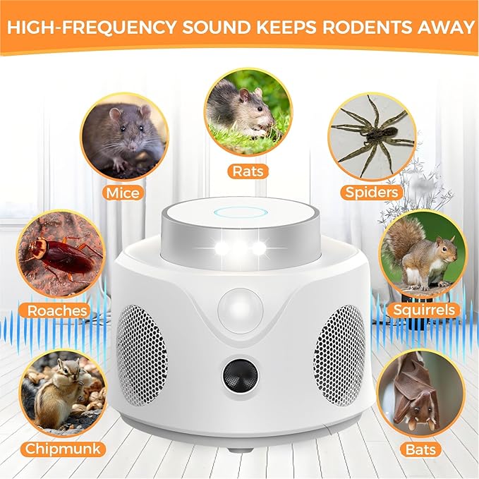 Mouse Repellent Ultrasonic Plug in, 2025 Upgraded Mice Repellent Indoor Ultrasonic Pest Repeller, 360° Ultrasonic Rodent Repellent with PIR Sensor & LED Strobe Light for Indoor